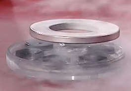 A magnet floating over a superconductor